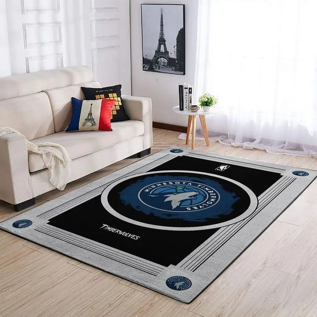 Minnesota Timberwolves Rug - NBA Area for Living Room Decor Black and Gray