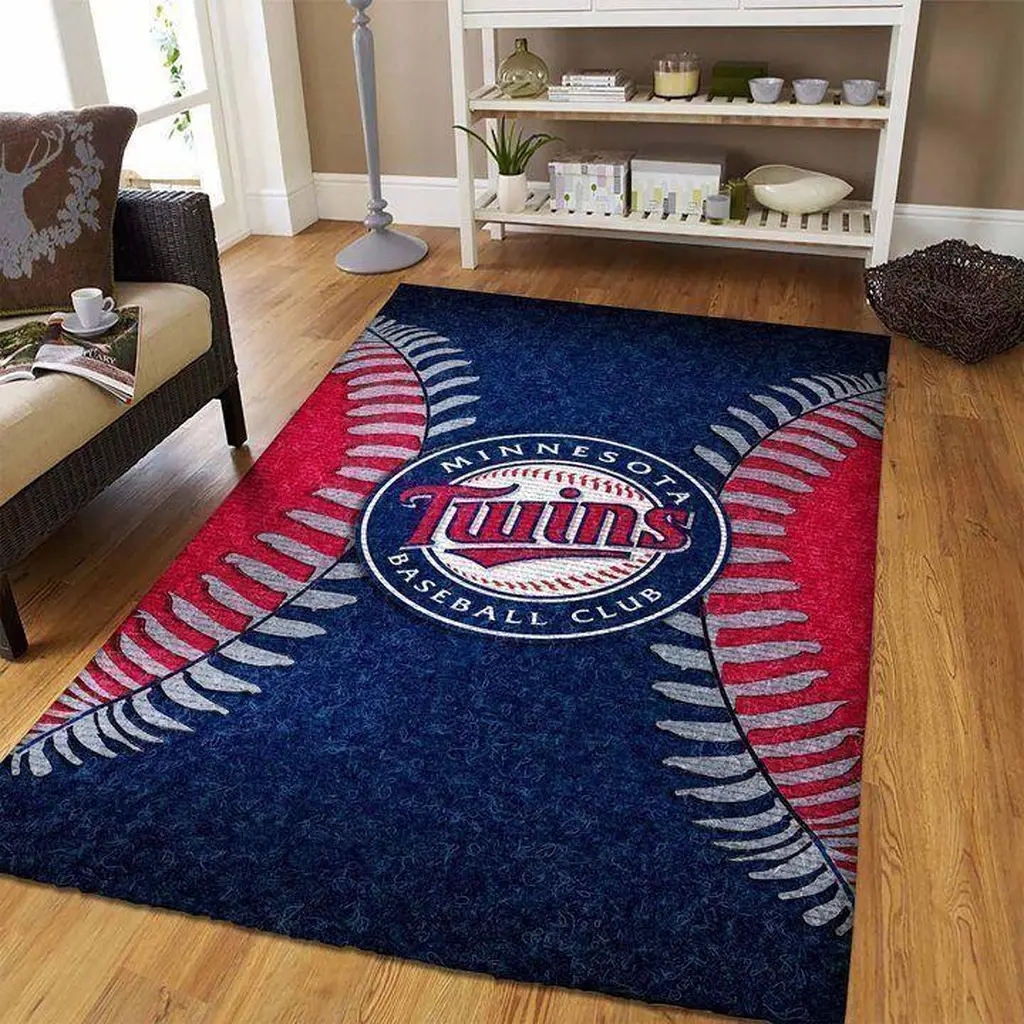 Minnesota Twins Rug - Baseball Team Carpet Decor for Fans Blue and Red