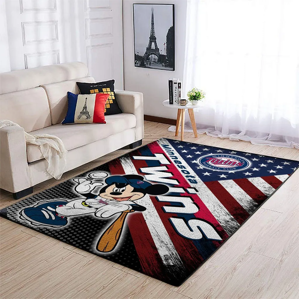 Minnesota Twins Rug - Baseball with Colors and Mickey Design Blue and Red