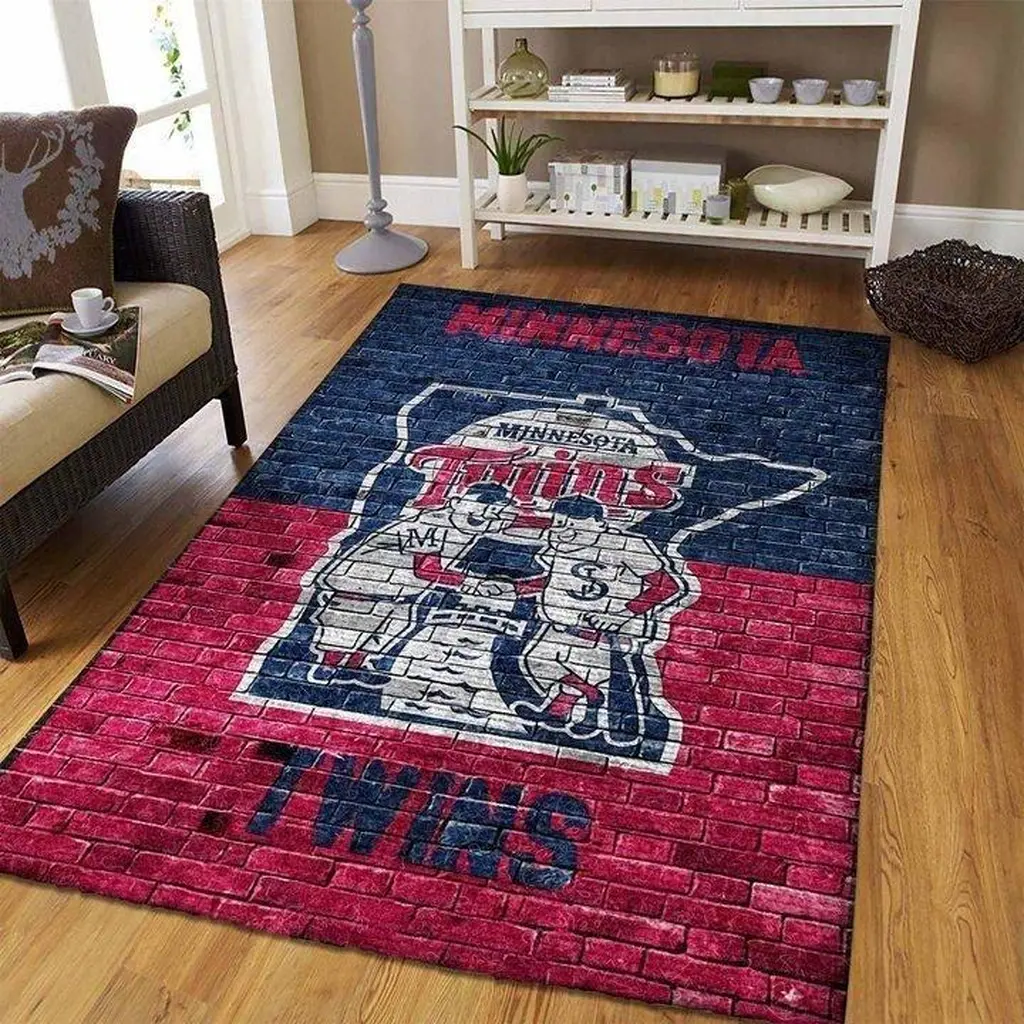 Minnesota Twins Rug - Brick Style Indoor Area Carpet Blue and Red