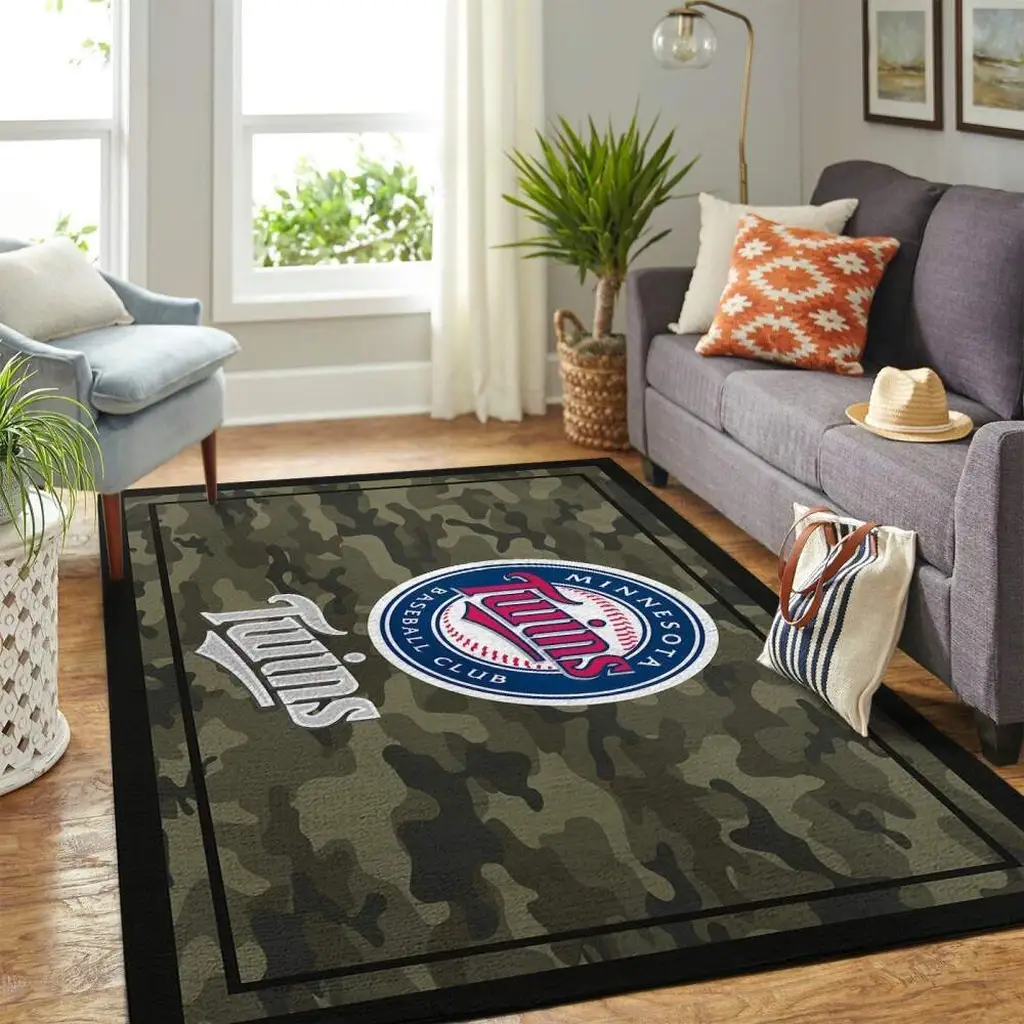 Minnesota Twins Rug - Camo Baseball for Living Room Black and Green