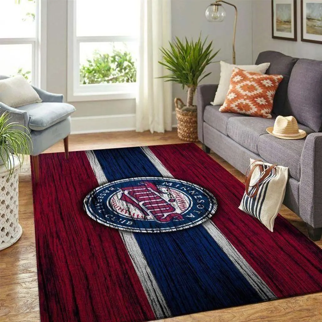 Minnesota Twins Rug - Striped for Living Room Decor Blue and Red