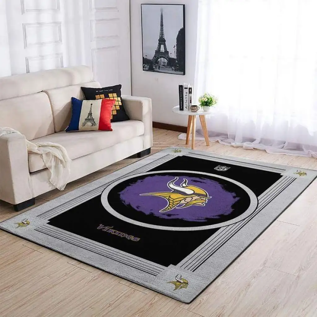 Minnesota Vikings Rug - NFL Area for Living Room Decor Black and Purple