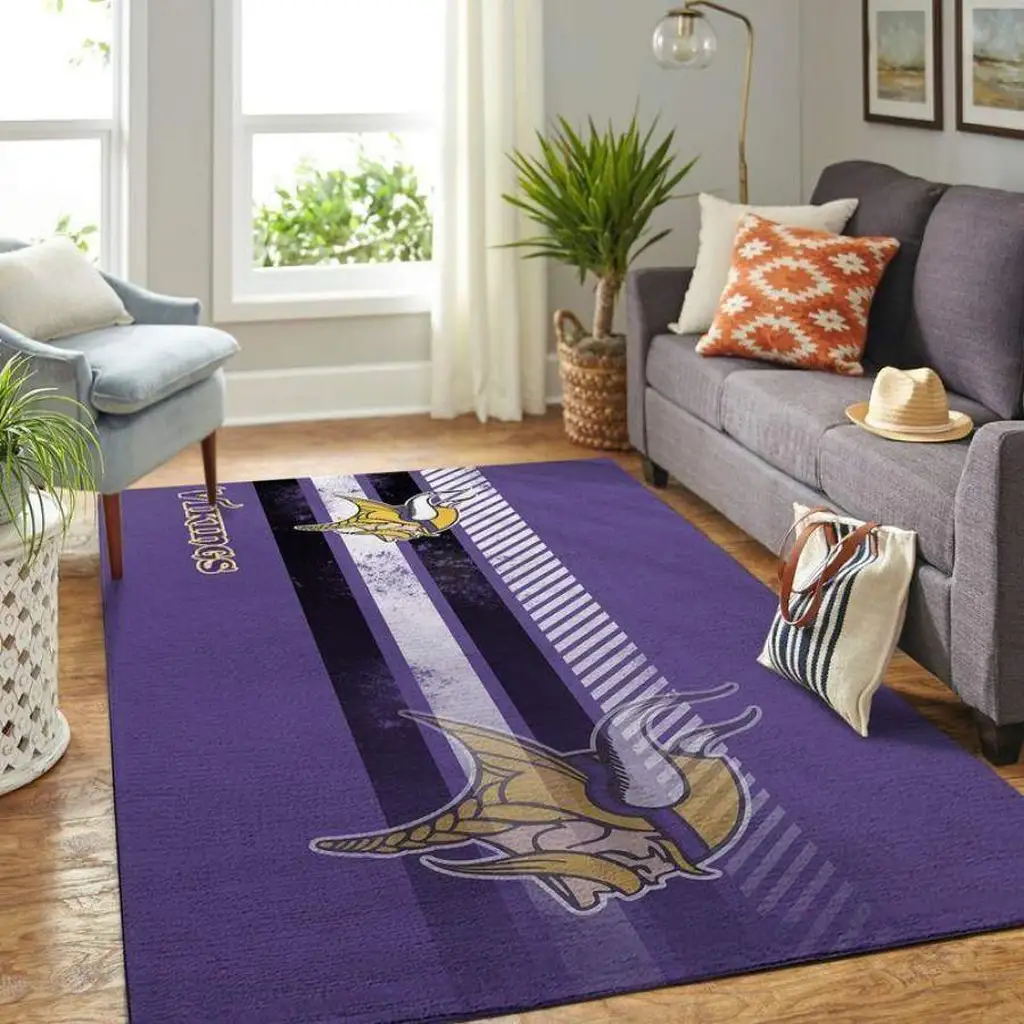 Minnesota Vikings Rug - Team Logo for Living Room Carpet Purple and Yellow