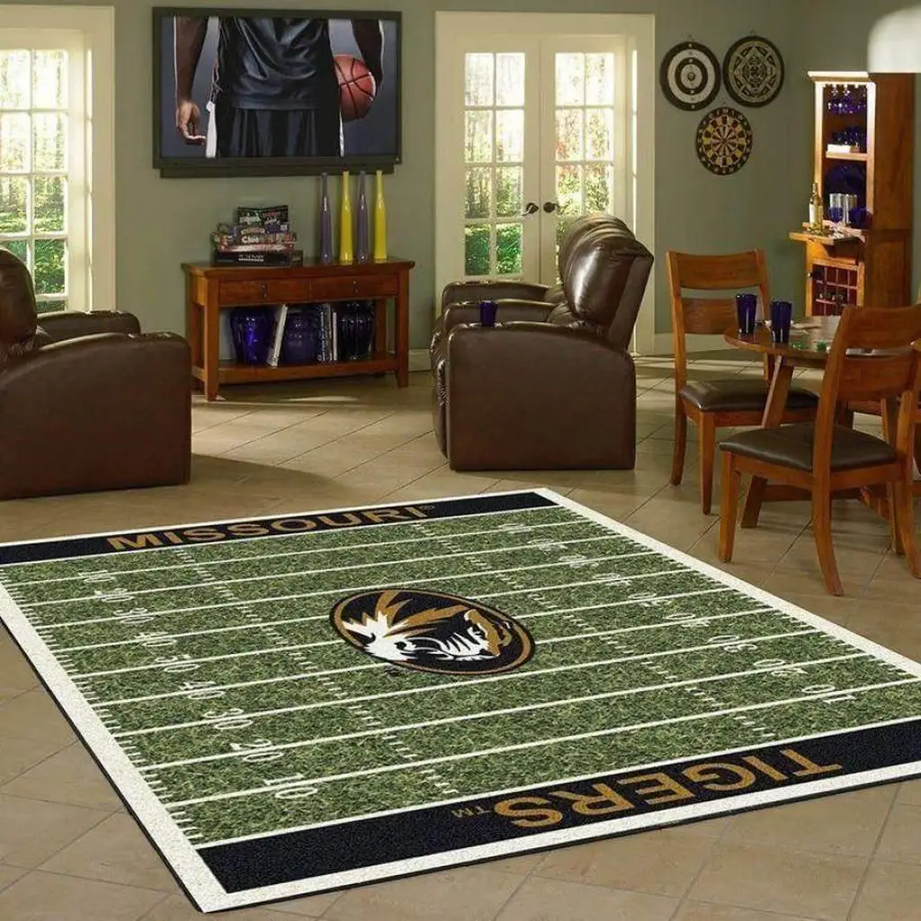 Missouri Tigers Football Field Area Rug for Fans Black and Green