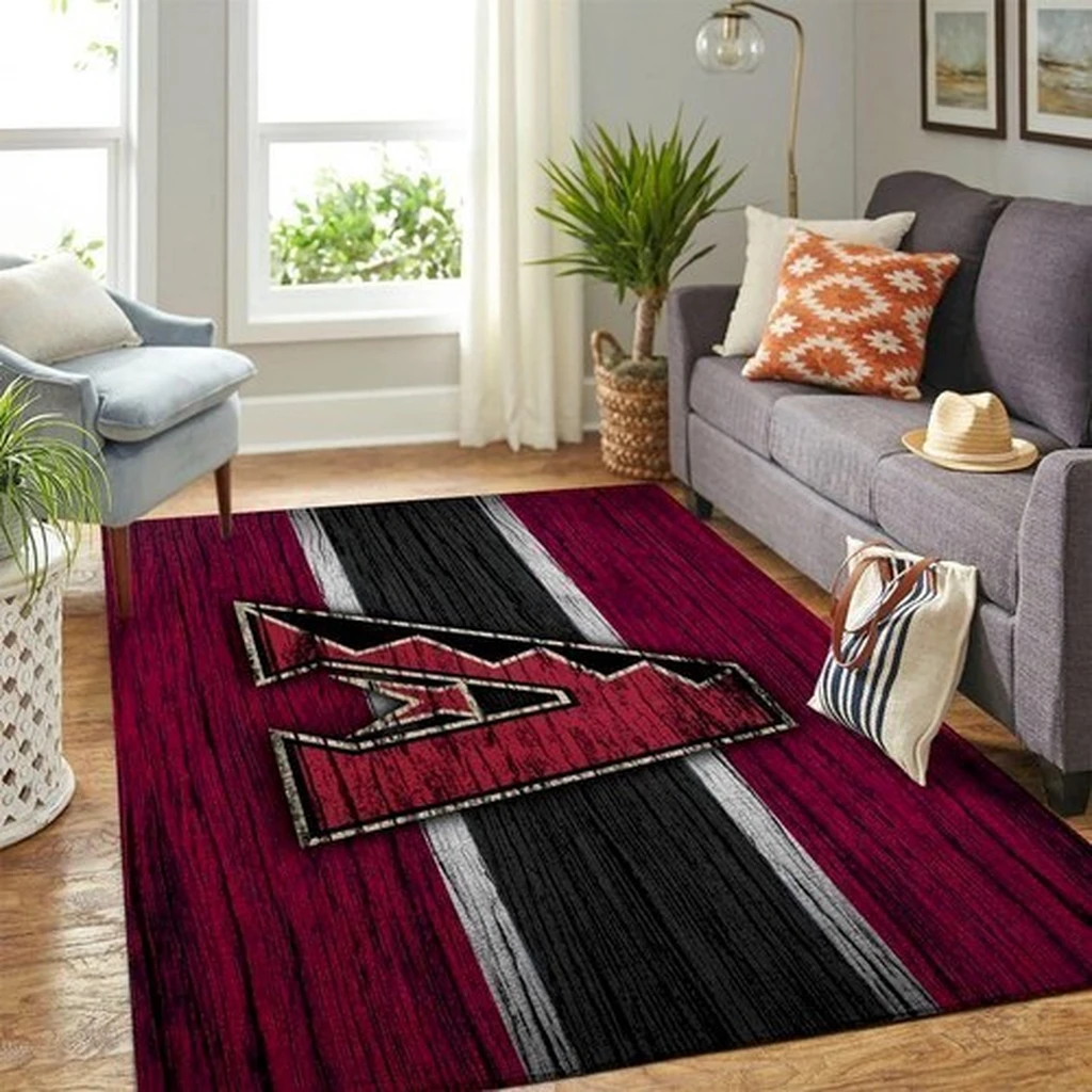 Modern Area Rug Bold Central Design for Living Room Black and Red