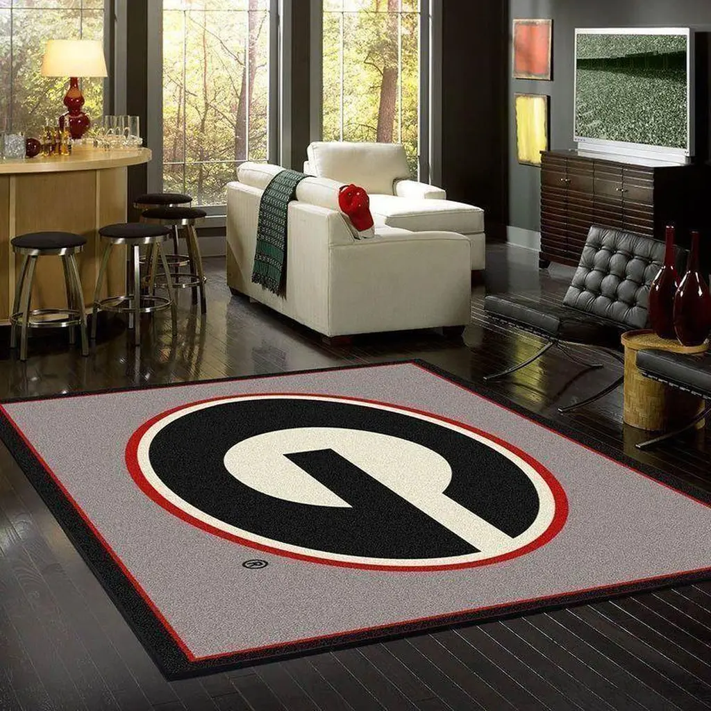Modern Area Rug Bold Circular Design for Living Room Black and Gray
