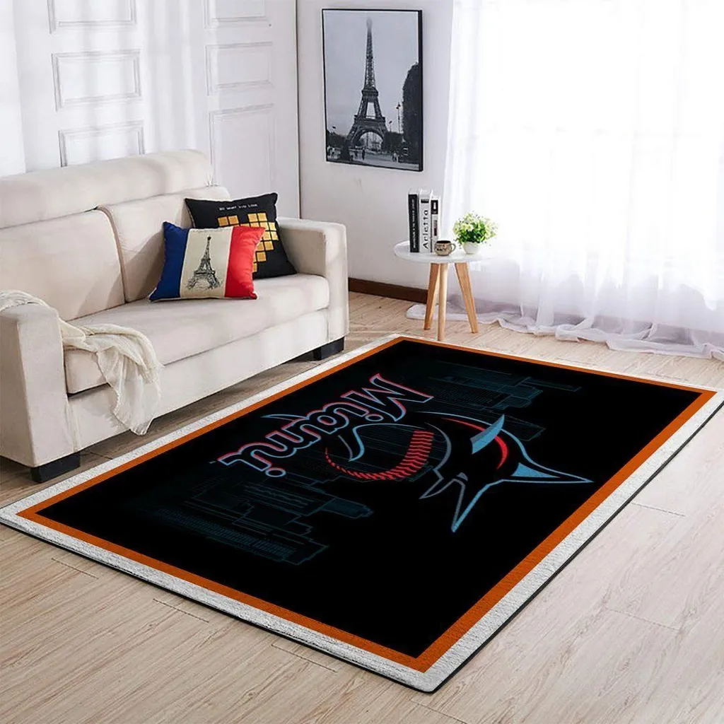 Modern Area Rug Unique Graphic Design for Living Room Black and Orange