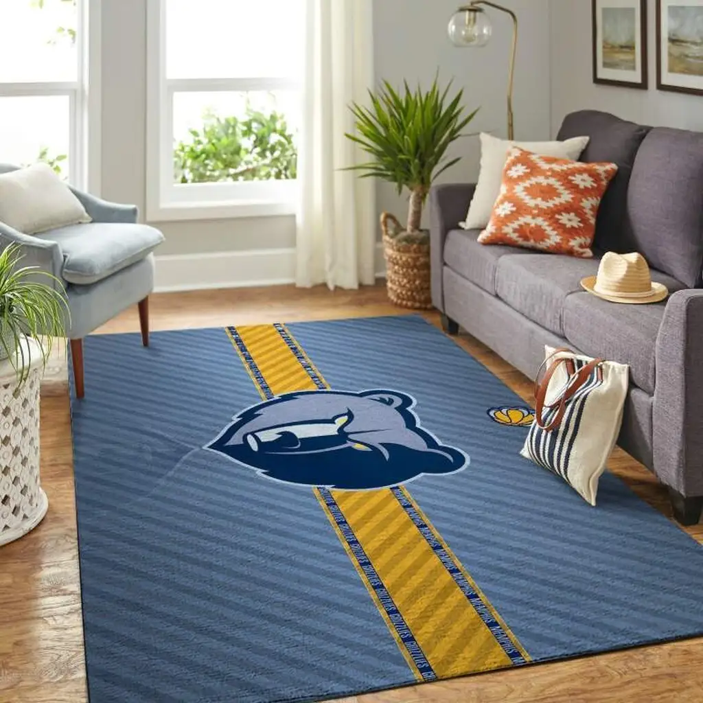 Modern Area Rug with Bear Design for Living Room Decor Blue and Yellow