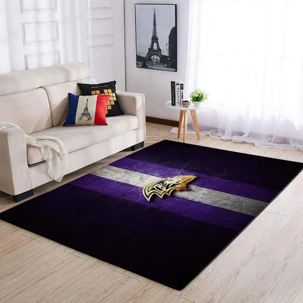 Modern Area Rug with Bold Center Design for Living Room Purple and Gray