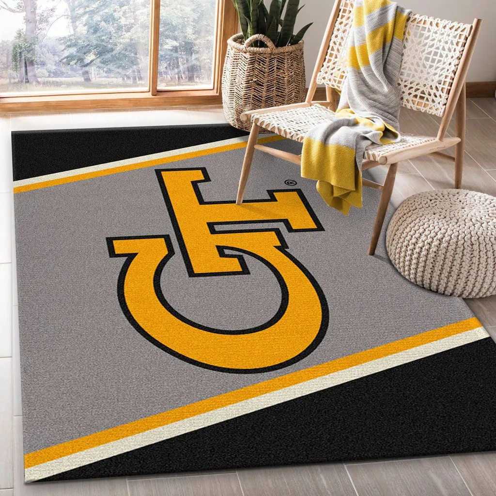 Modern Area Rug with Bold Geometric Pattern Design Yellow and Gray