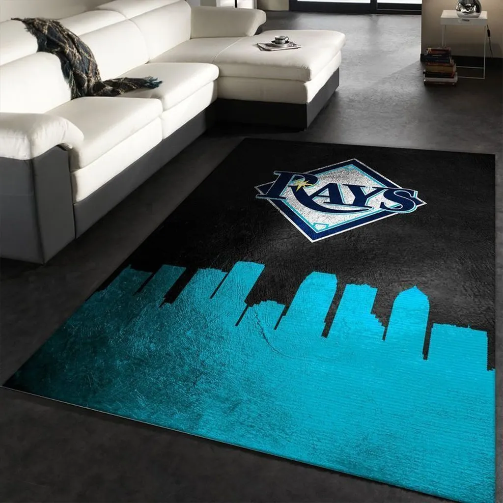 Modern Area Rug with City Skyline for Living Room Black and Red