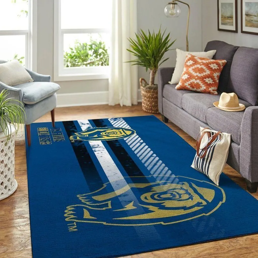 Modern Area Rug with Striped Bear Design for Living Room Blue and Yellow