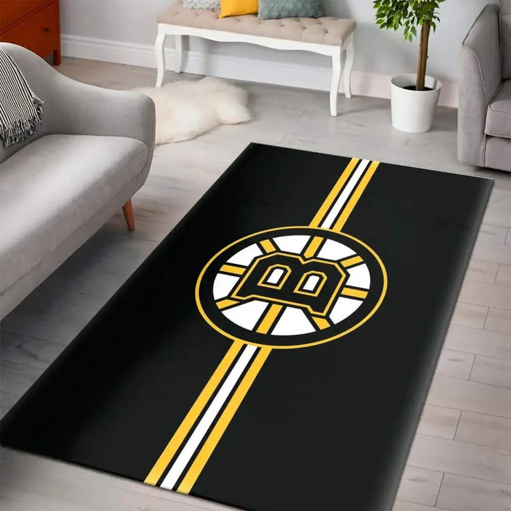 Modern Area Rug with Striped Center Pattern Design Black and Yellow
