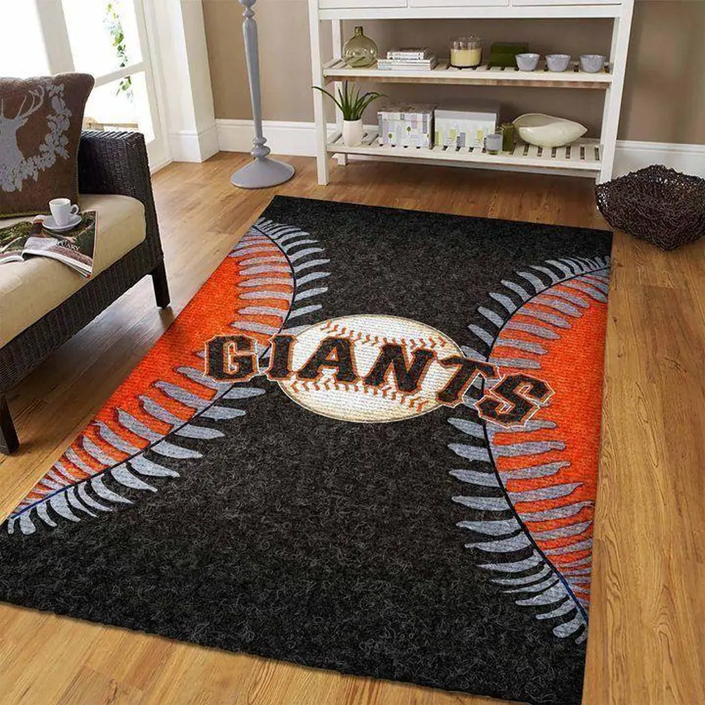 Modern Baseball Giants Area Rug for Living Room Black and Yellow