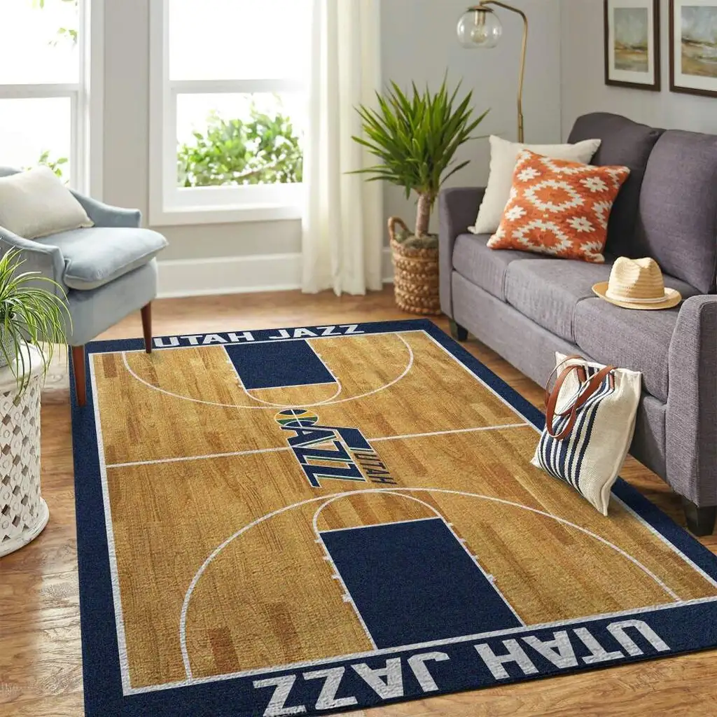 Modern Basketball Court Area Rug for Home Decor Black and Green
