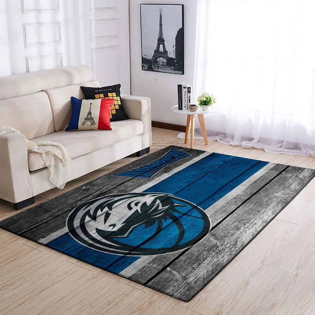 Modern Basketball Team Logo Area Rug for Living Room Decor Blue and Gray