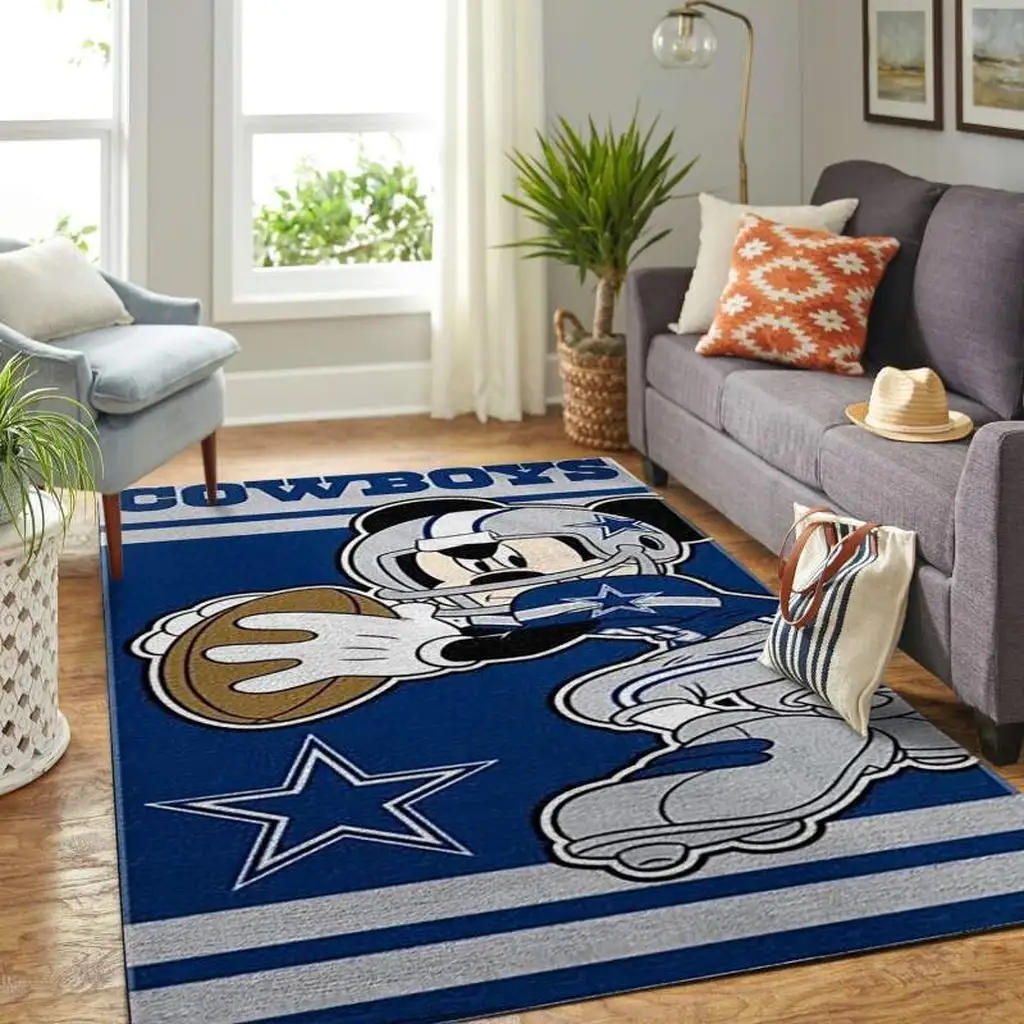 Modern Cartoon Character Area Rug for Kids Room Blue and White