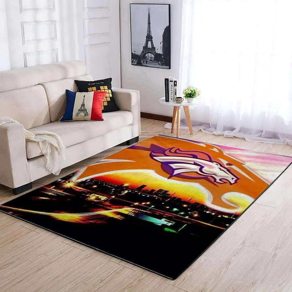 Modern Cityscape Rug Decorative Living Room Carpet Orange and Purple
