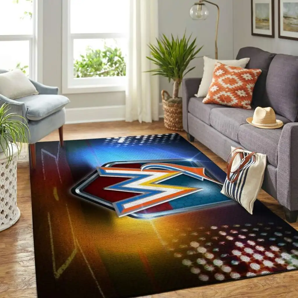 Modern Graphic Rug for Living Room and Bedroom Decor Blue and Orange