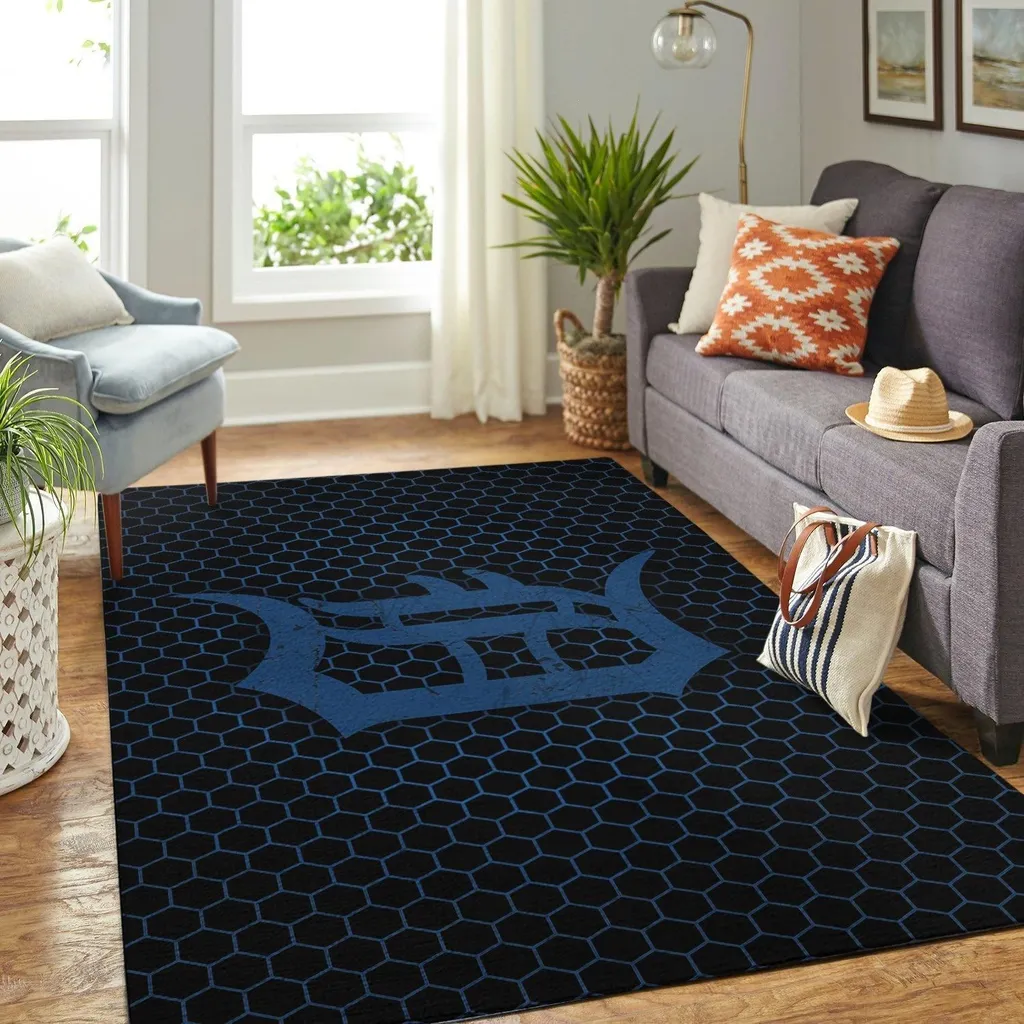 Modern Hexagon Area Rug for Living Room Decor Black and Blue