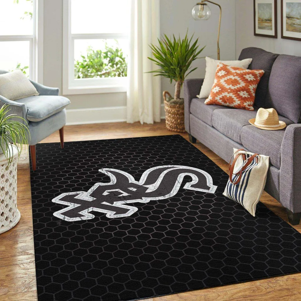 Modern Hexagon Pattern Area Rug for Living Room Decor Black and White