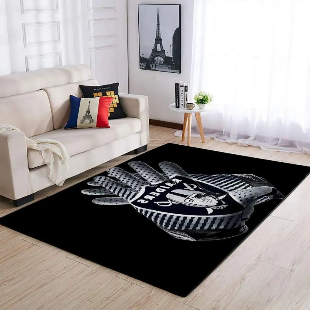 Modern Living Room Rug with Unique Glove Pattern Black and Orange