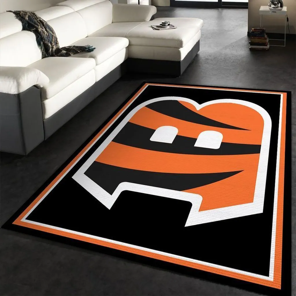 Modern Patterned Area Rug for Living Room Decor Black and Orange