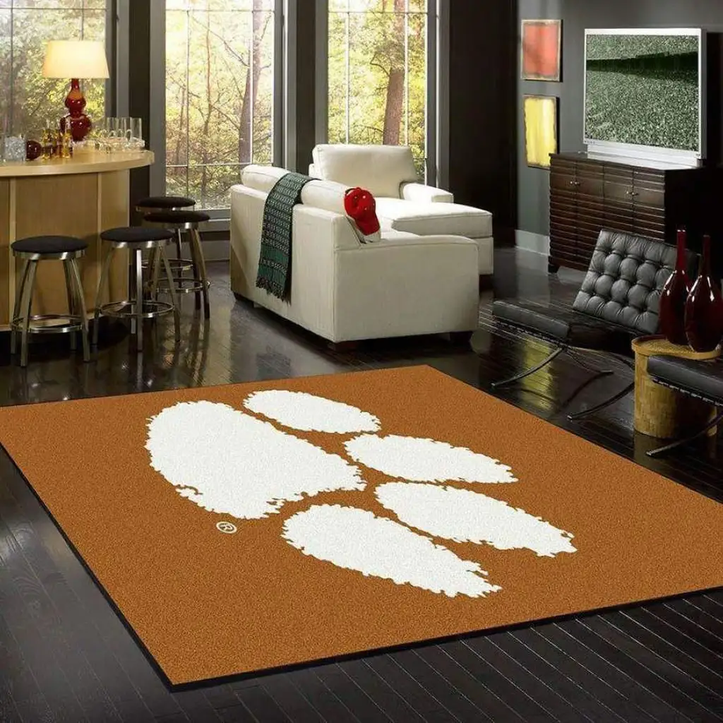 Modern Paw Print Area Rug for Living Room Decor Orange and White