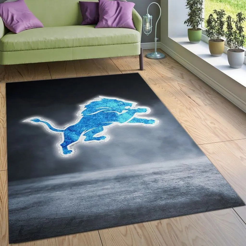 Modern Rug with Abstract Lion Design for Living Room Blue and Gray