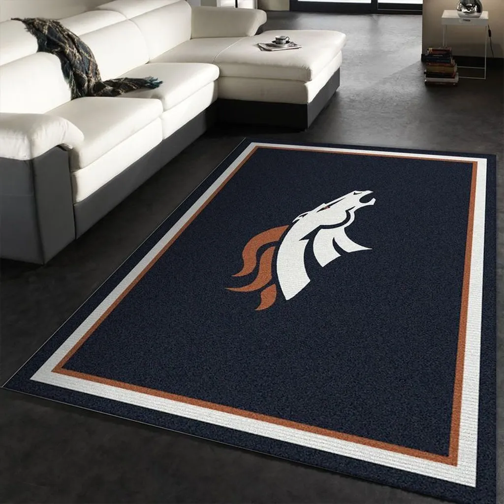 Modern Rug with Bold Horse Design for Living Room Blue and White