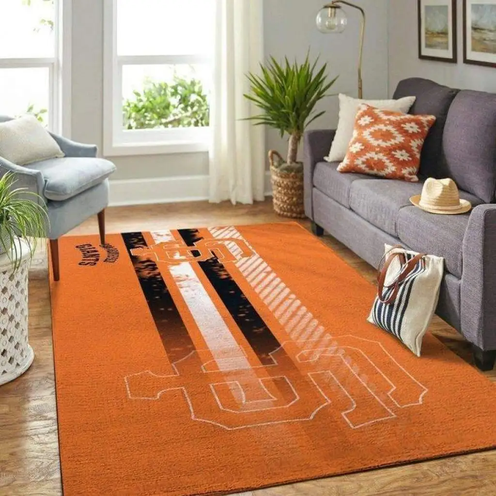 Modern Sport Style Rug for Living Room Decor Black and Orange