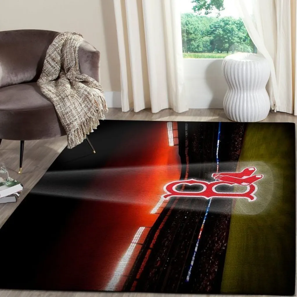 Modern Stadium Area Rug for Living Room Decor Black and Red