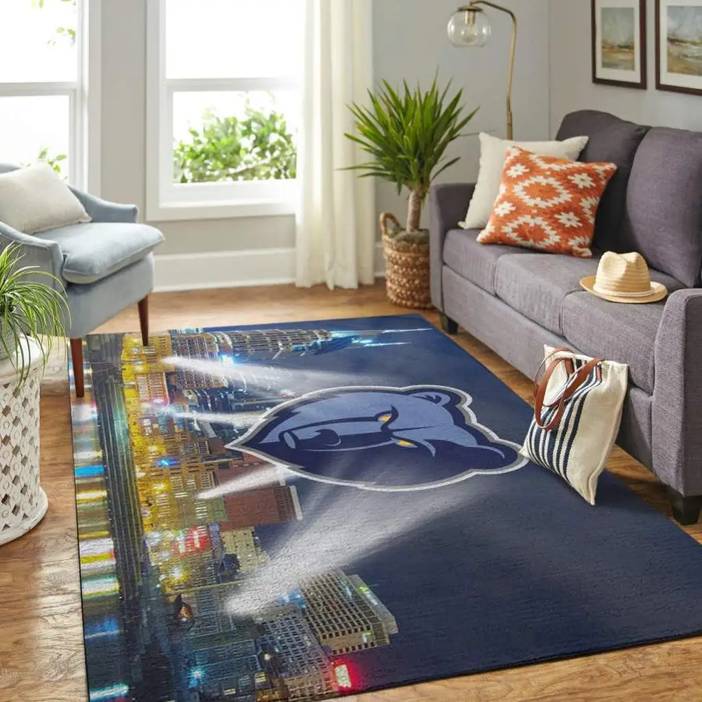 Modern Urban Cityscape Rug for Living Room Decor Blue and Yellow