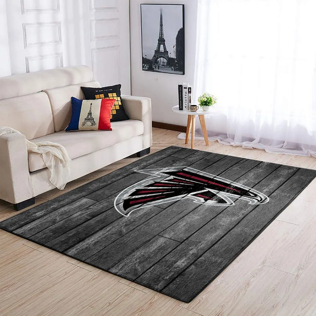 Modern Wood Plank Area Rug with Hawk Design Black and Red