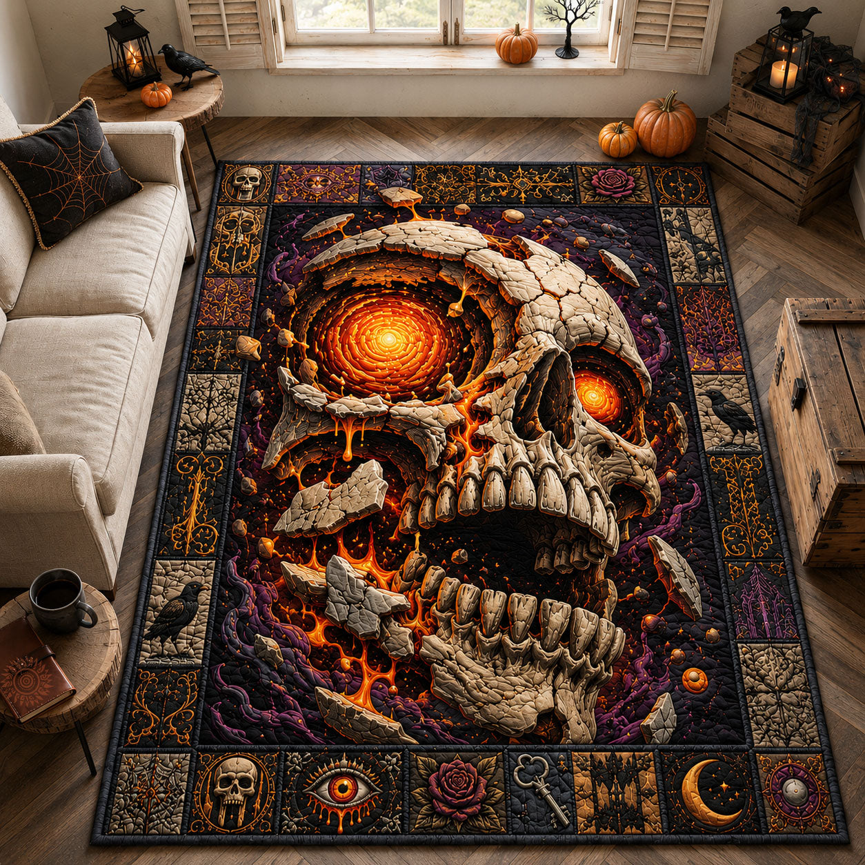 Molten Skull Awakening Area Rug - Non-Slip Washable 3D Print Rug for Living Room & BedroomTVC2108405