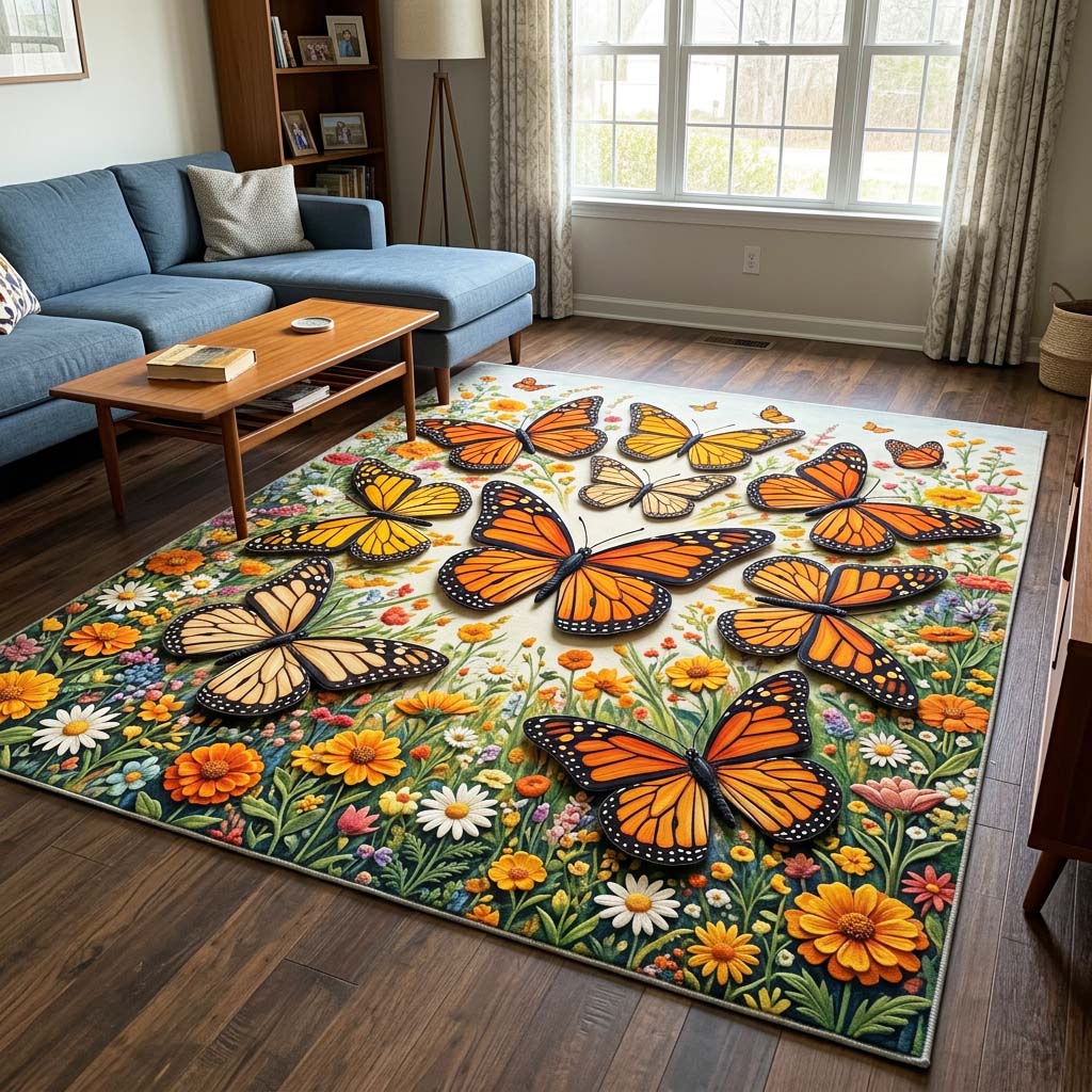 Monarch Meadow Area Rug - Non-Slip Washable 3D Print Rug for Living Room & BedroomTVC2108405