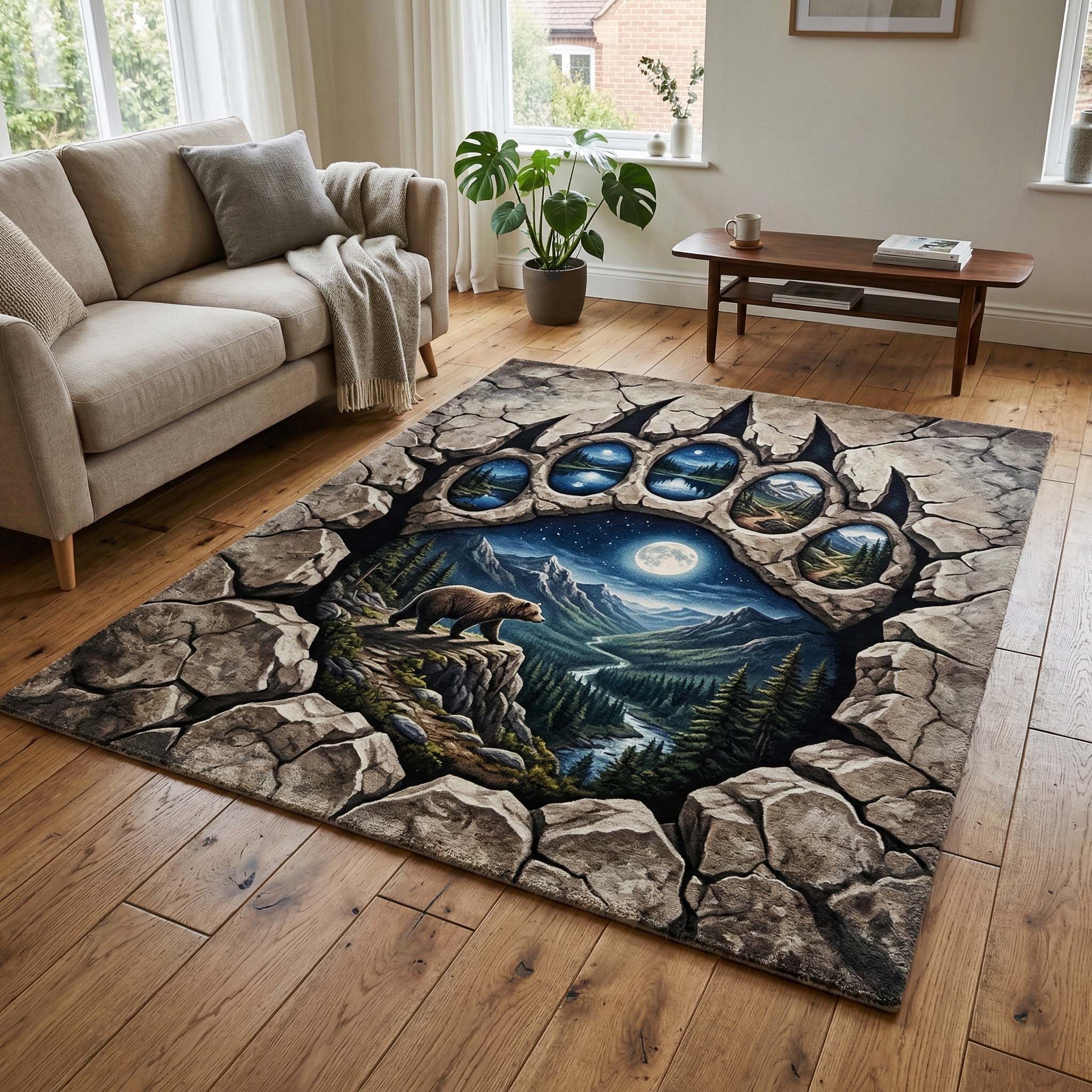 Moonlit Bear Area Rug - Non-Slip Washable 3D Print Rug for Living Room & BedroomTVC2108231
