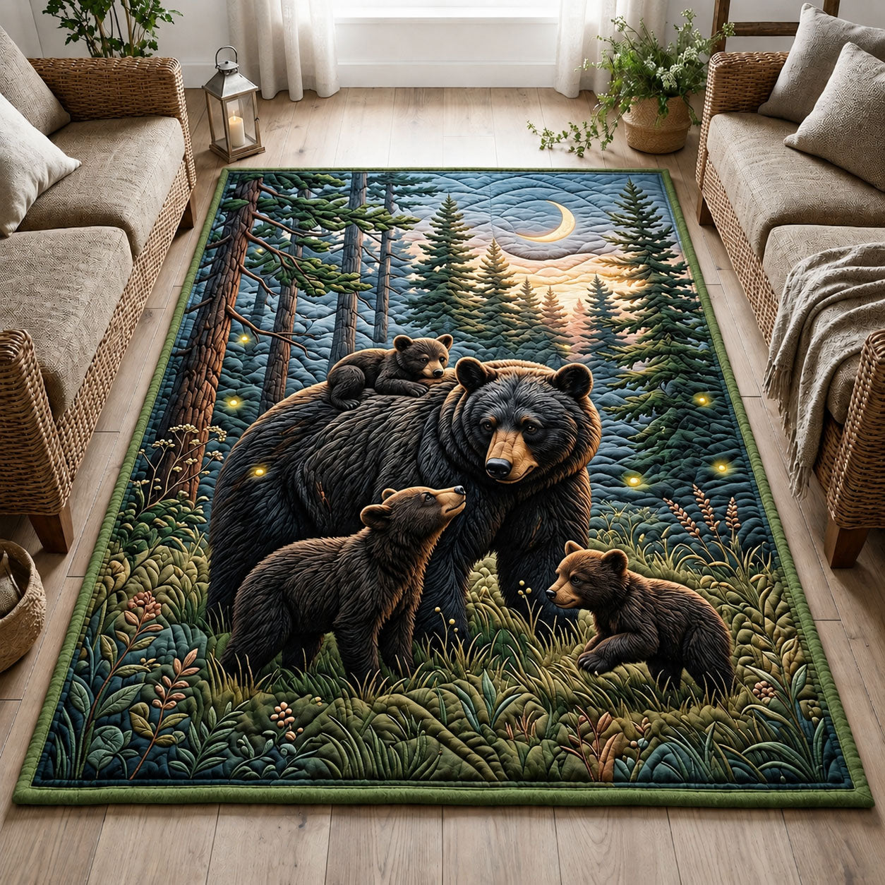 Moonlit Bears Area Rug - Non-Slip Washable 3D Print Rug for Living Room & BedroomTVC2108405