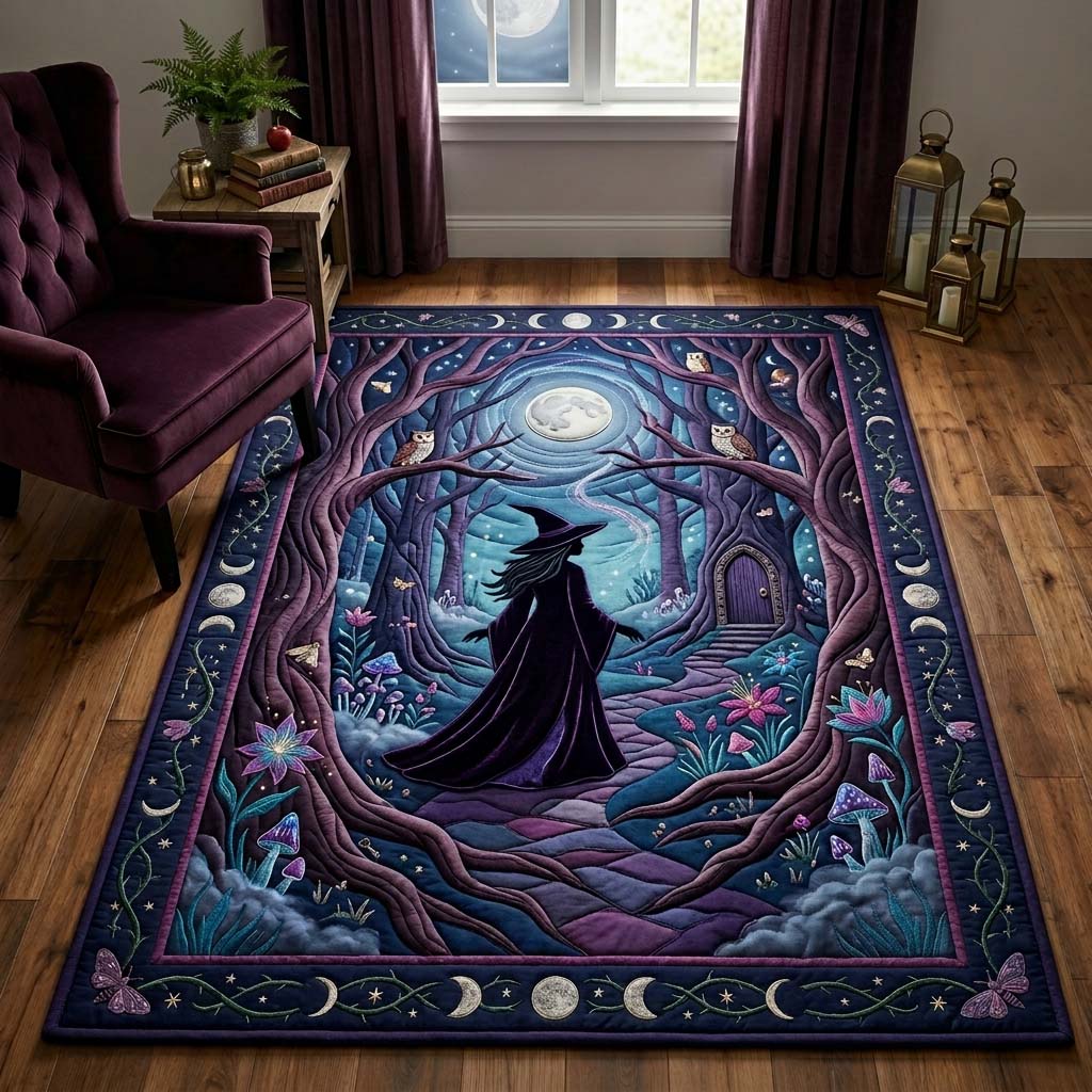 Moonlit Witch Halloween Area Rug - Non-Slip Washable 3D Print Rug for Living Room & BedroomTVC2108222
