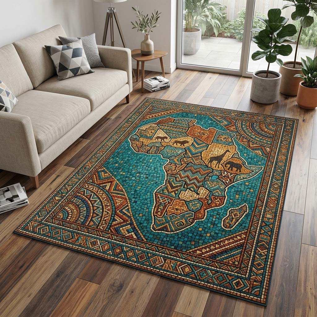 Mosaic Africa Area Rug - Non-Slip Washable 3D Print Rug for Living Room & BedroomTVC2108405
