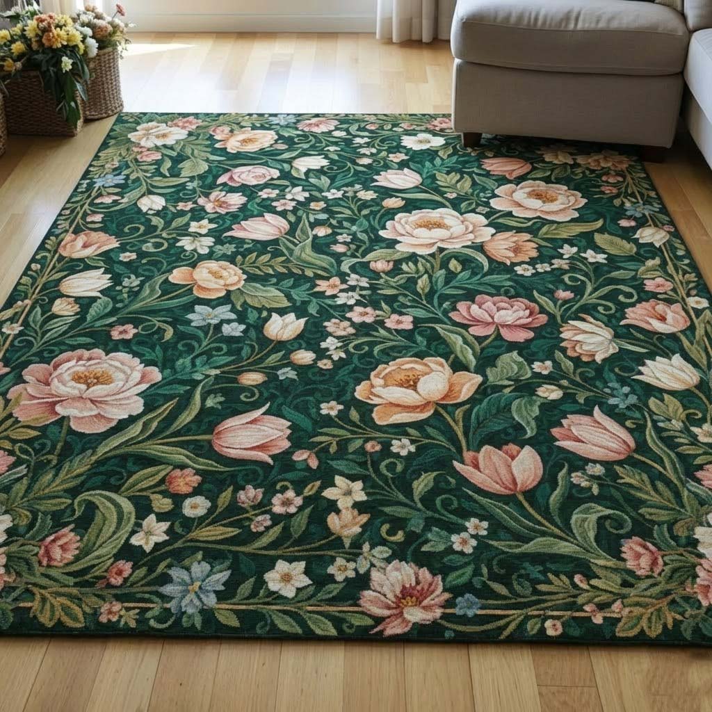 Mossy Flowers Area Rug - Non-Slip Washable 3D Print Rug for Living Room & BedroomTVC2108231