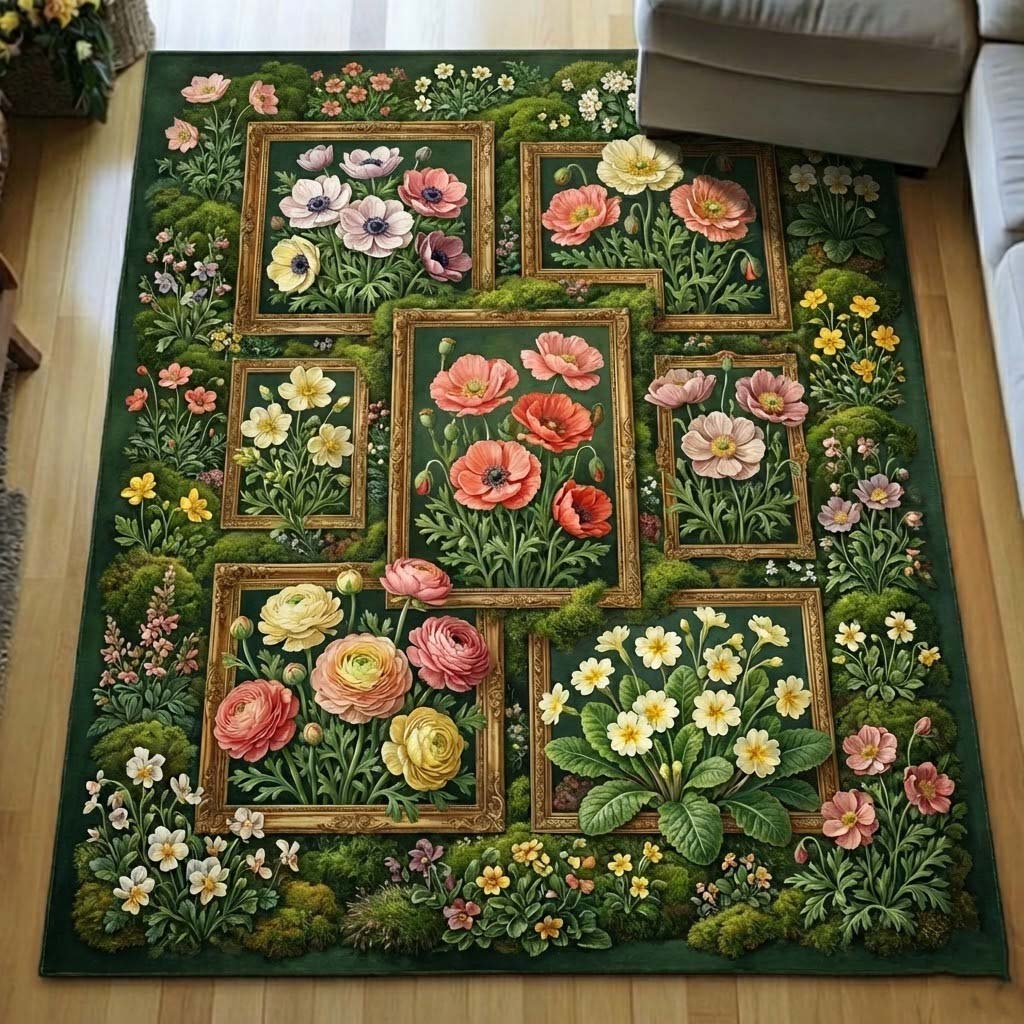 Mossy Flowers Area Rug - Non-Slip Washable 3D Print Rug for Living Room & BedroomTVC2108405