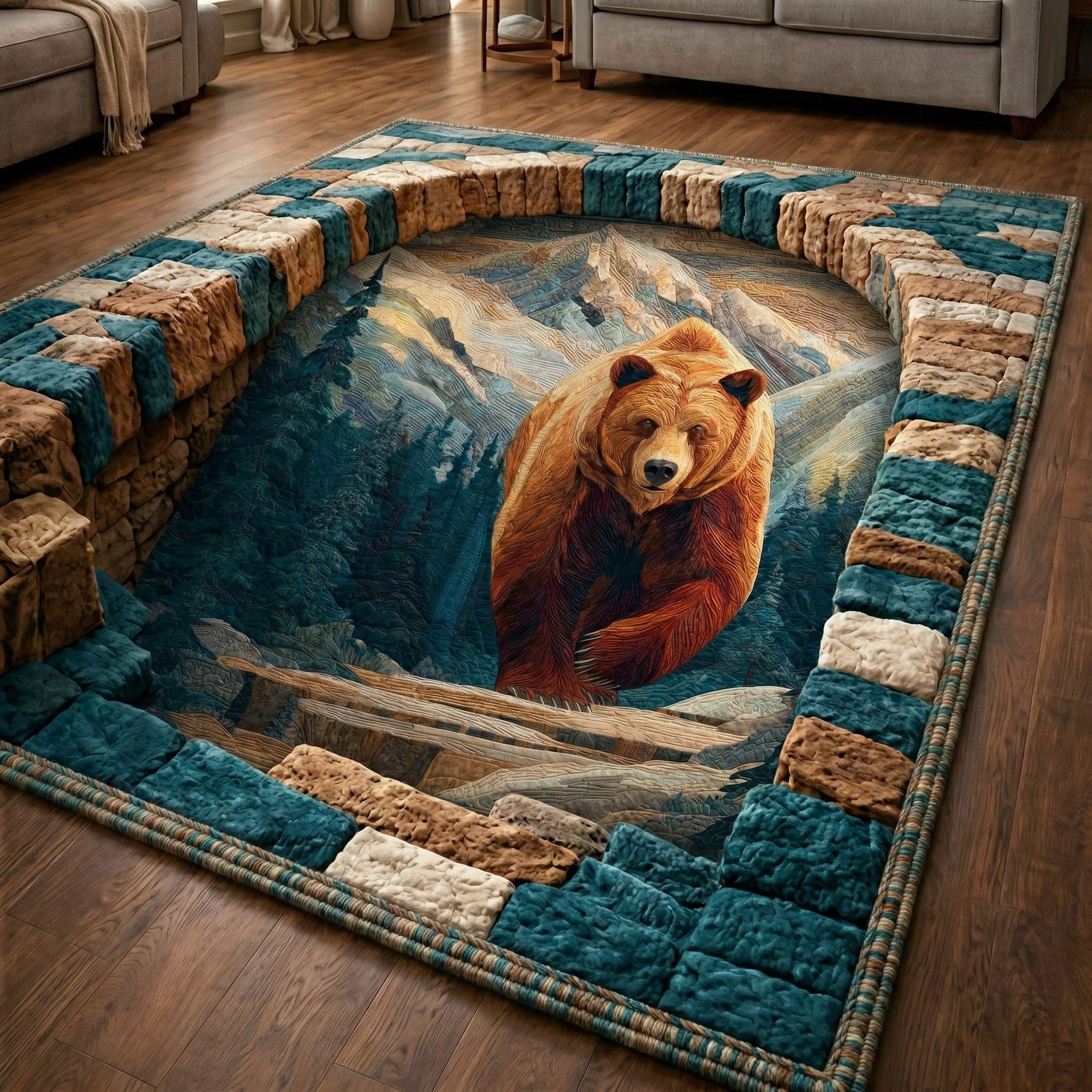 Mountain Bear Area Rug - Non-Slip Washable 3D Print Rug for Living Room & BedroomTVC2108214