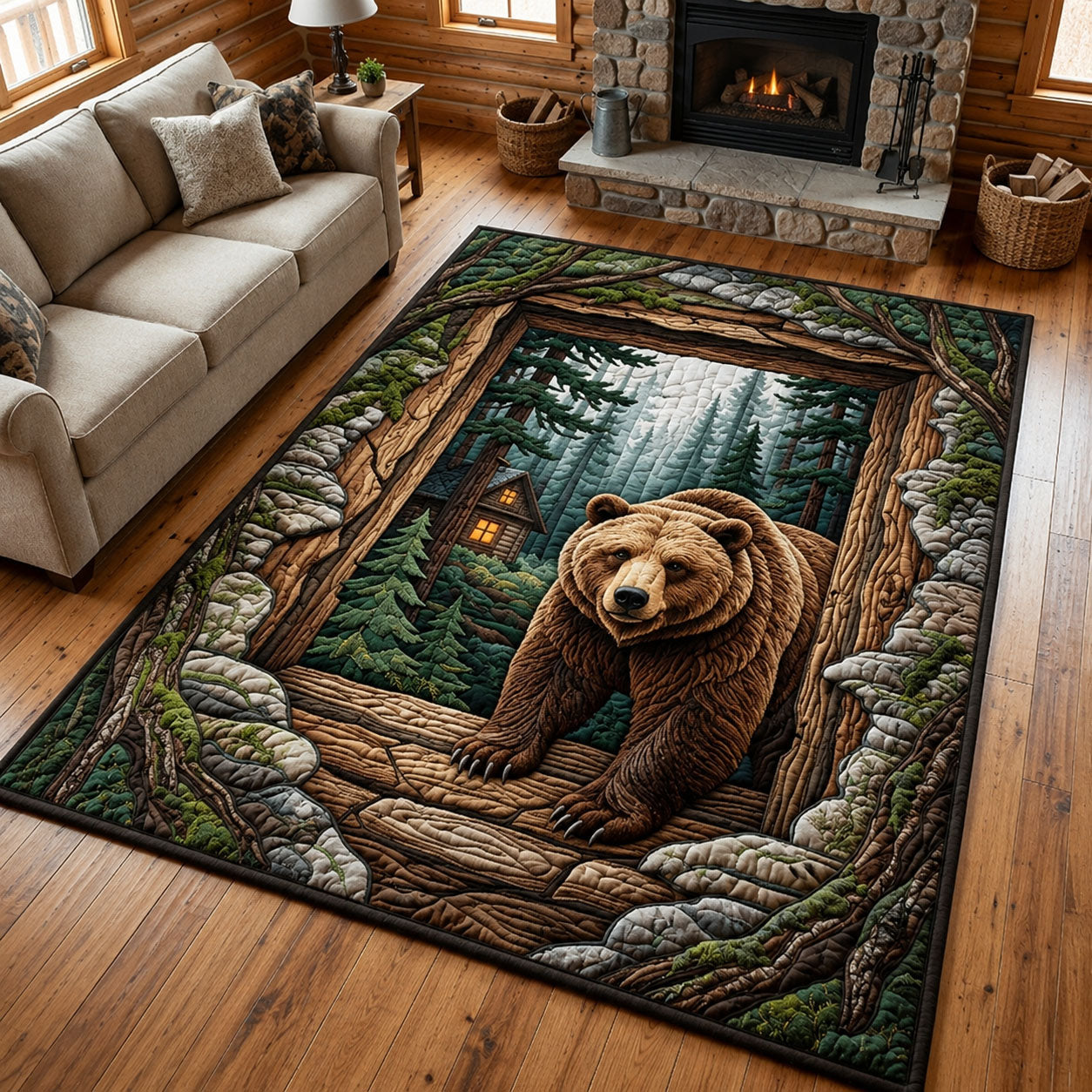 Mountain Bear Area Rug - Non-Slip Washable 3D Print Rug for Living Room & BedroomTVC2108405
