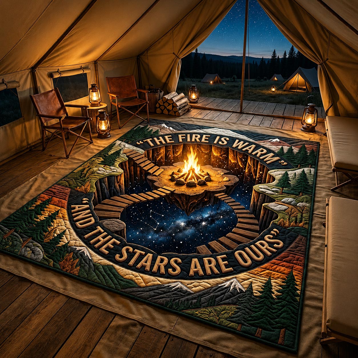 Mountain Camp Area Rug - Non-Slip Washable 3D Print Rug for Living Room & BedroomTVC2108405