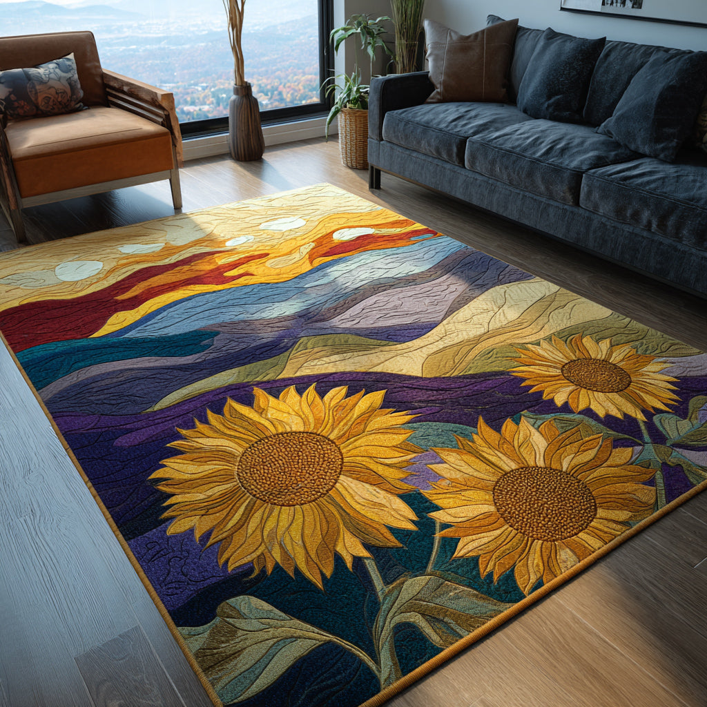 Mountain View Sunflower Area Rug - Non-Slip Washable 3D Print Rug for Living Room & BedroomTVC2108295