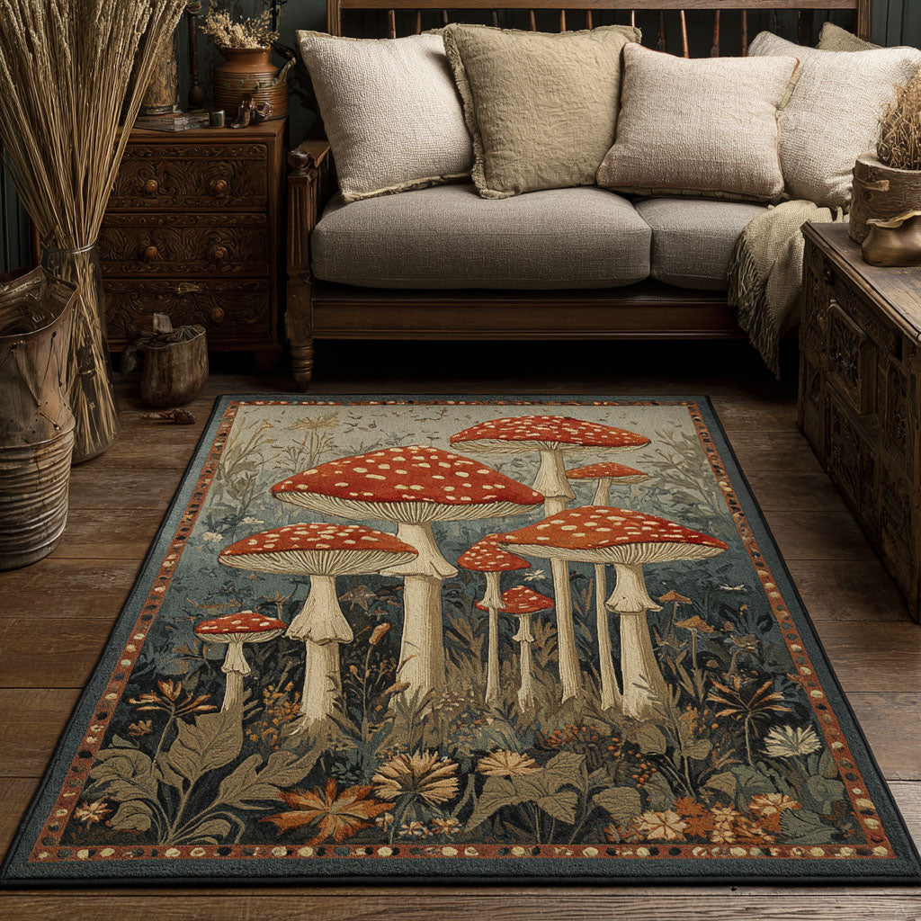 Mushroom Field Area Rug - Non-Slip Washable 3D Print Rug for Living Room & BedroomTVC2108294