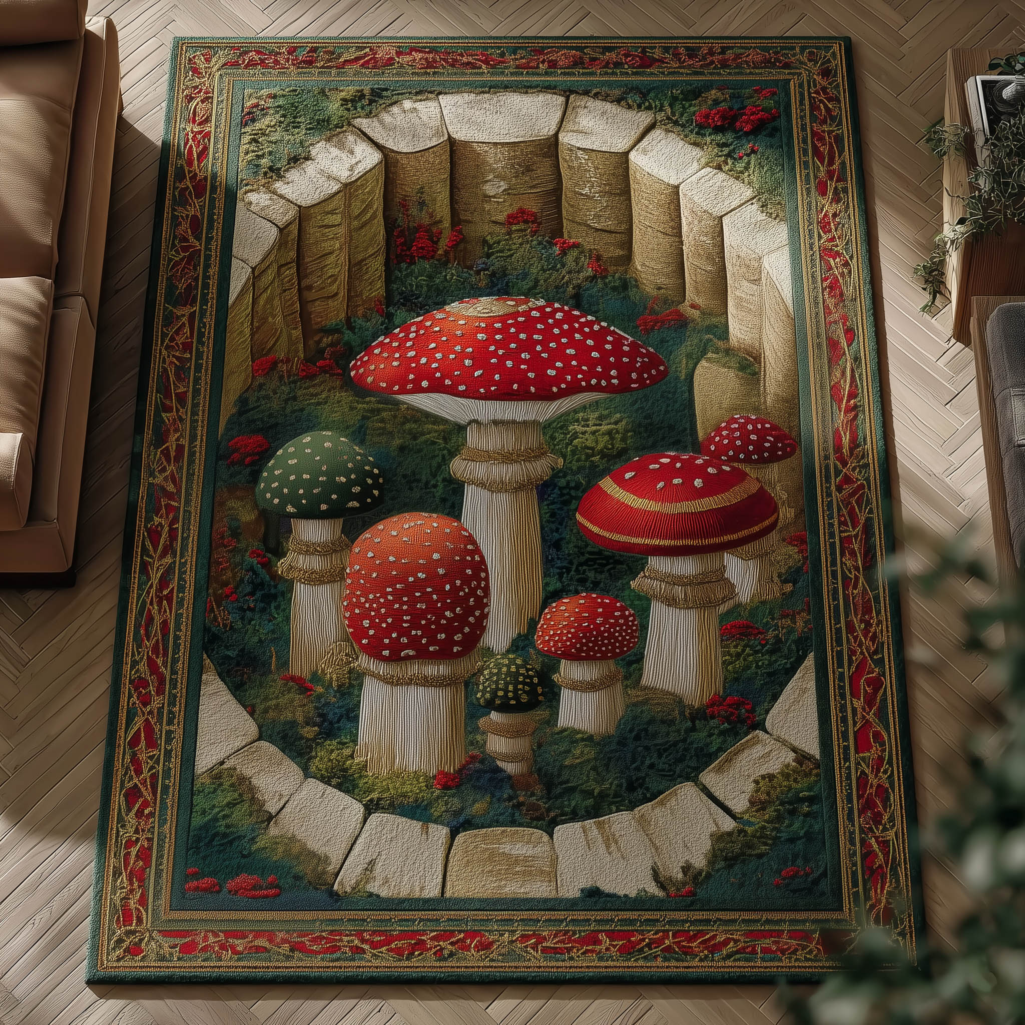 Mushroom Garden Area Rug - Non-Slip Washable 3D Print Rug for Living Room & BedroomTVC2108231