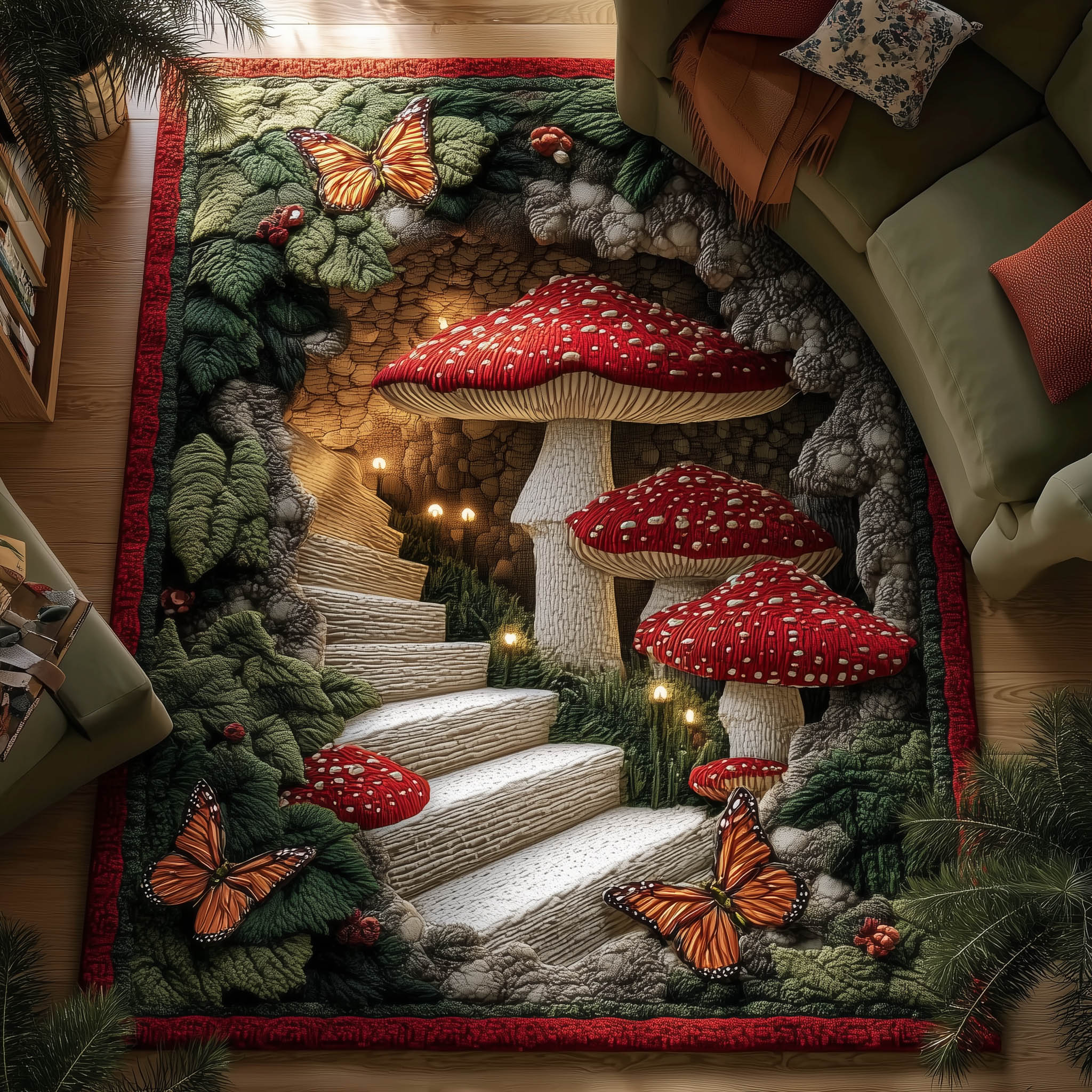Mushroom Garden Area Rug - Non-Slip Washable 3D Print Rug for Living Room & BedroomTVC2108404